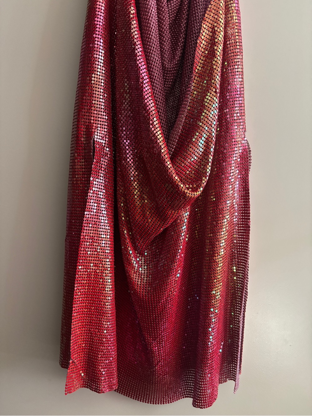 superdown Paula Draped Iridescent Pink-Gold Halter Mini Dress in Red - Picture 6 of 8